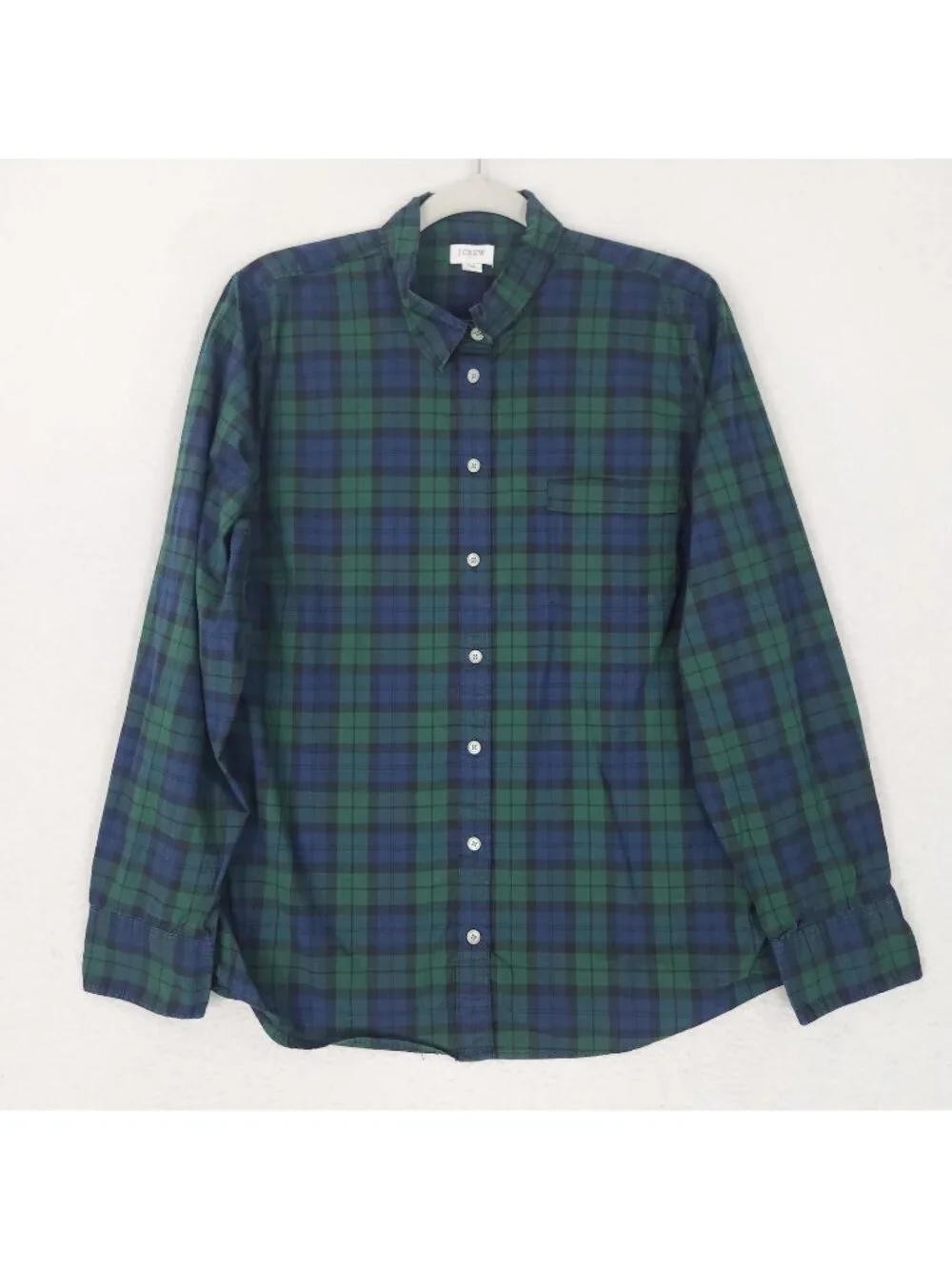 J Crew Shirt Womens XXL Green Blue Black Watch Plaid Cotton Blend Poplin Classic